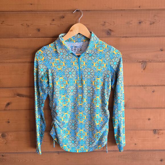 Ibkul Scarlet Zip Long Sleeve Mock Neck Long Sleeve Top Blue Combo XS UPF 50 - Picture 2 of 6